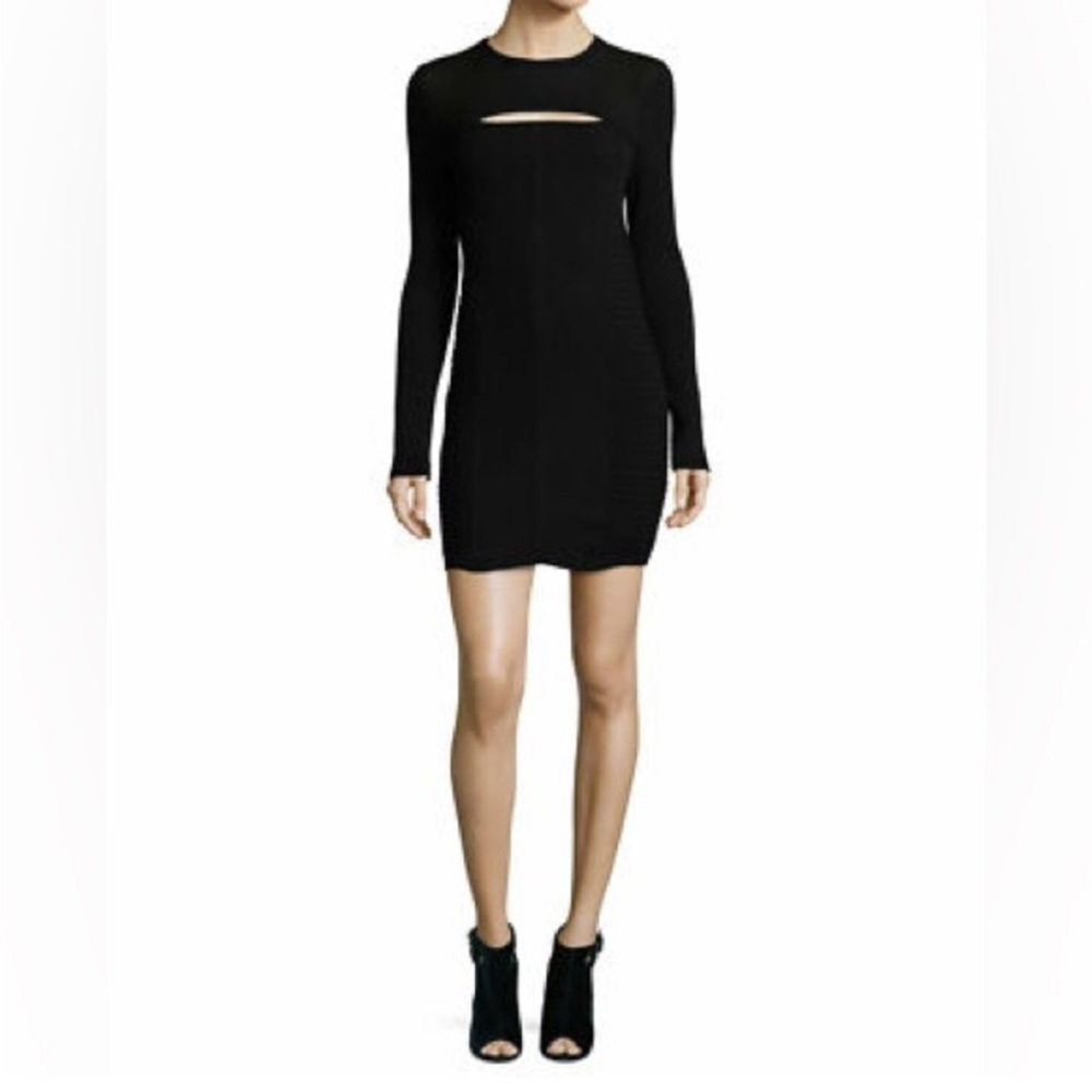 IRO Hardin Ribbed Jersey Mini Dress Black Knit Black long sleeve mini body-con M